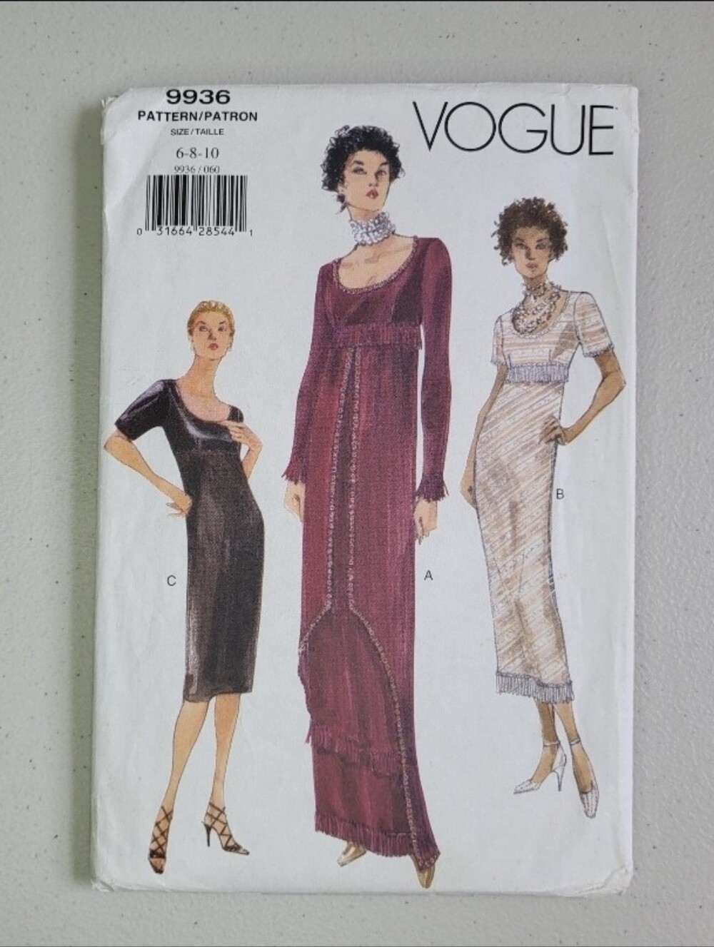 Vintage 1998 Vogue 9936 Sewing Pattern Titanic Jump Dress Gown Empire Waist Size